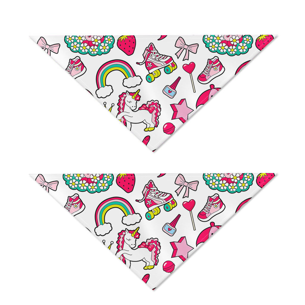 White Girly Unicorn Pattern Print Dog Bandana