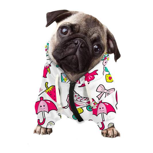 White Girly Unicorn Pattern Print Dog Zip Up Hoodie