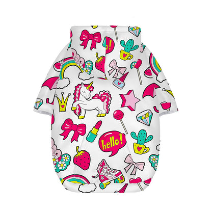 White Girly Unicorn Pattern Print Dog Zip Up Hoodie
