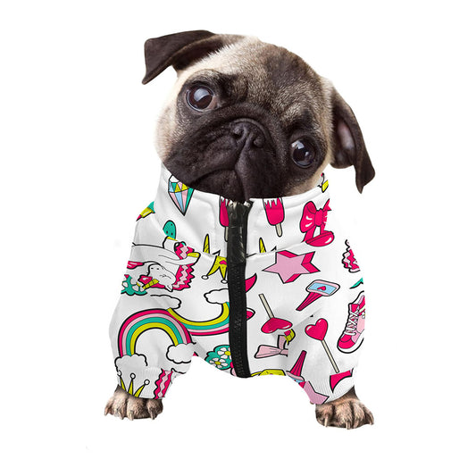 White Girly Unicorn Pattern Print Dog Zip Up Jacket
