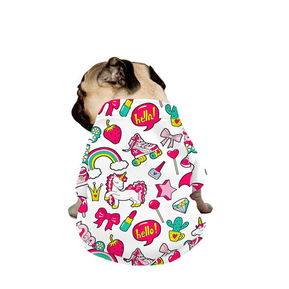 White Girly Unicorn Pattern Print Dog Zip Up Jacket