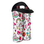 White Girly Unicorn Pattern Print Double Neoprene Wine Tote