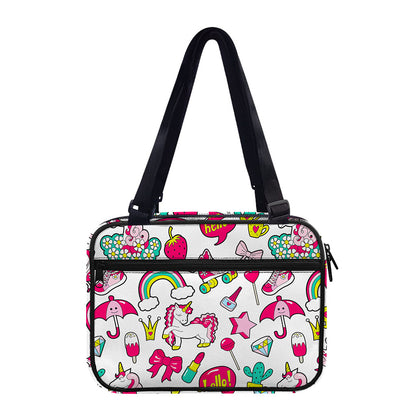 White Girly Unicorn Pattern Print Double Strap Bible Bag