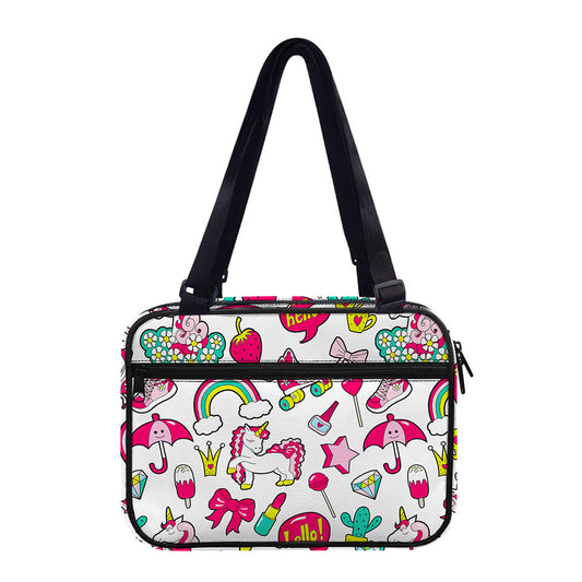 White Girly Unicorn Pattern Print Double Strap Bible Bag