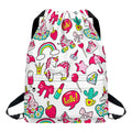 White Girly Unicorn Pattern Print Drawstring Backpack