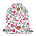 White Girly Unicorn Pattern Print Drawstring Bag