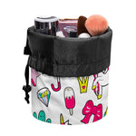 White Girly Unicorn Pattern Print Drawstring Makeup Bag