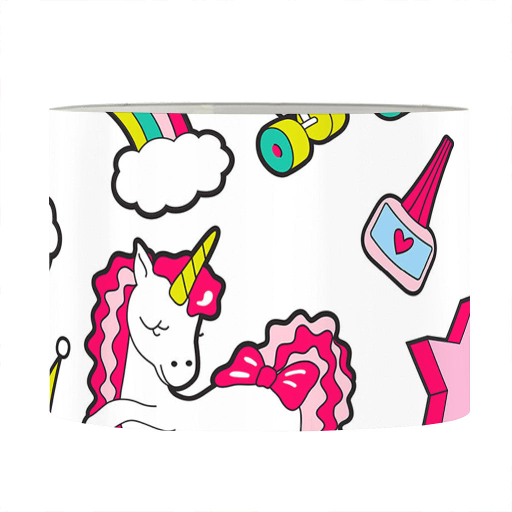White Girly Unicorn Pattern Print Drum Lamp Shade