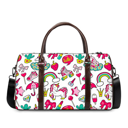 White Girly Unicorn Pattern Print Duffle Bag