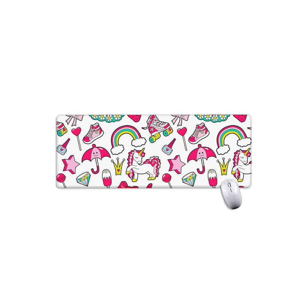 White Girly Unicorn Pattern Print Extended Mouse Pad
