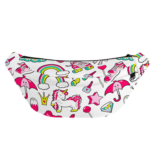 White Girly Unicorn Pattern Print Fanny Pack