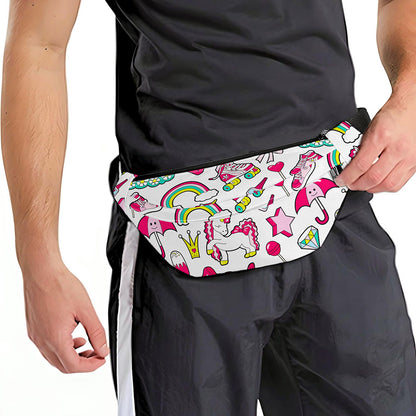 White Girly Unicorn Pattern Print Fanny Pack