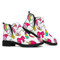 White Girly Unicorn Pattern Print Flat Ankle Boots