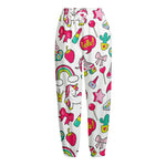 White Girly Unicorn Pattern Print Fleece Lined Knit Pants