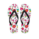 White Girly Unicorn Pattern Print Flip Flops