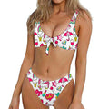 White Girly Unicorn Pattern Print Front Bow Tie Bikini