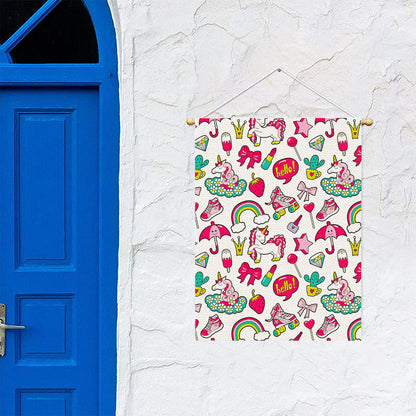 White Girly Unicorn Pattern Print Garden Flag
