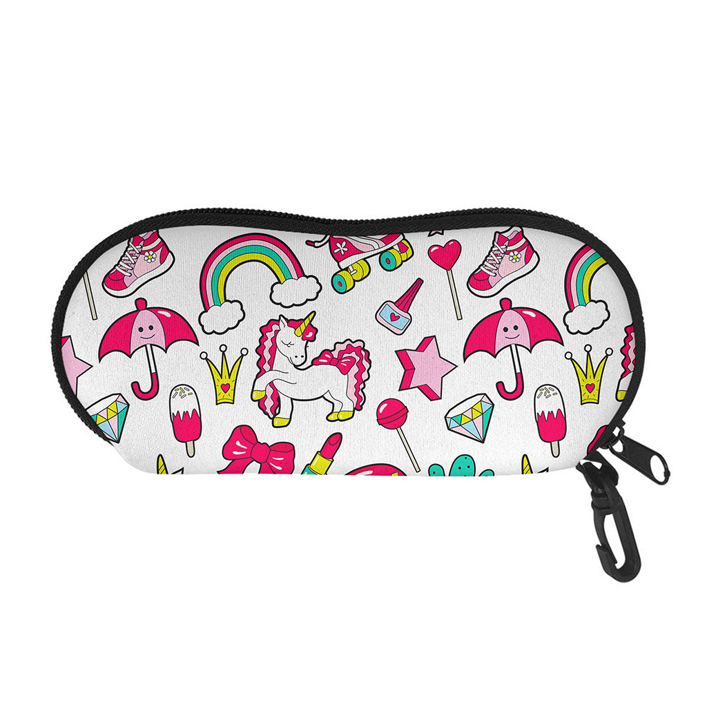 White Girly Unicorn Pattern Print Glasses Case