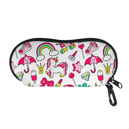 White Girly Unicorn Pattern Print Glasses Case