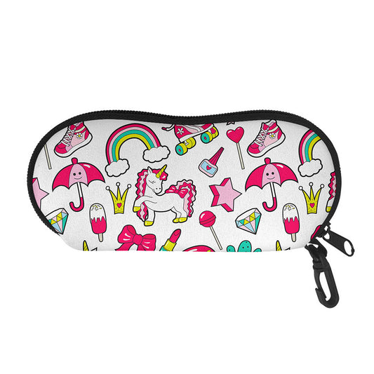 White Girly Unicorn Pattern Print Glasses Case