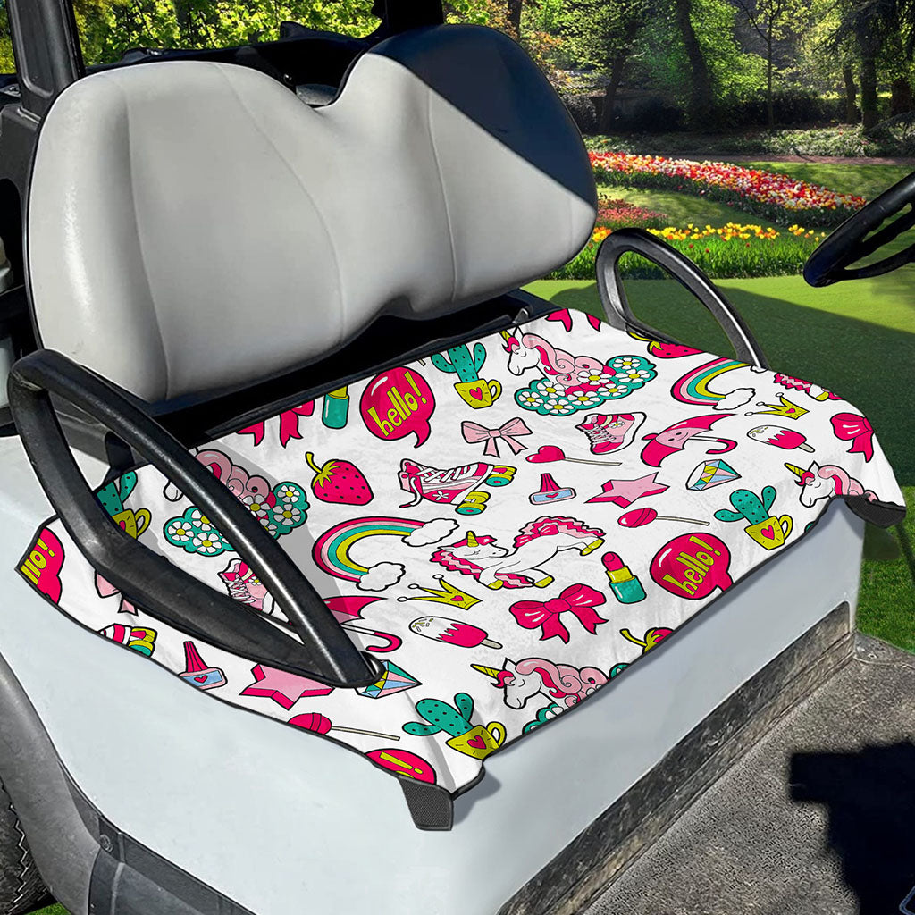 White Girly Unicorn Pattern Print Golf Cart Seat Cover