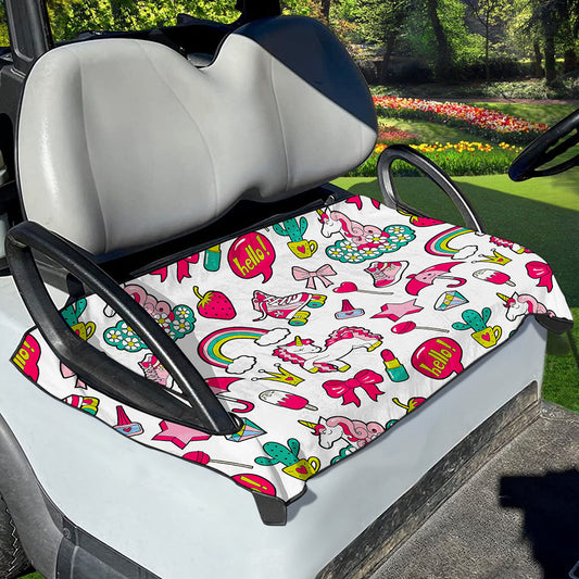 White Girly Unicorn Pattern Print Golf Cart Seat Cover