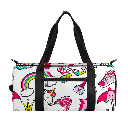 White Girly Unicorn Pattern Print Gym Bag
