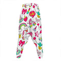 White Girly Unicorn Pattern Print Hammer Pants
