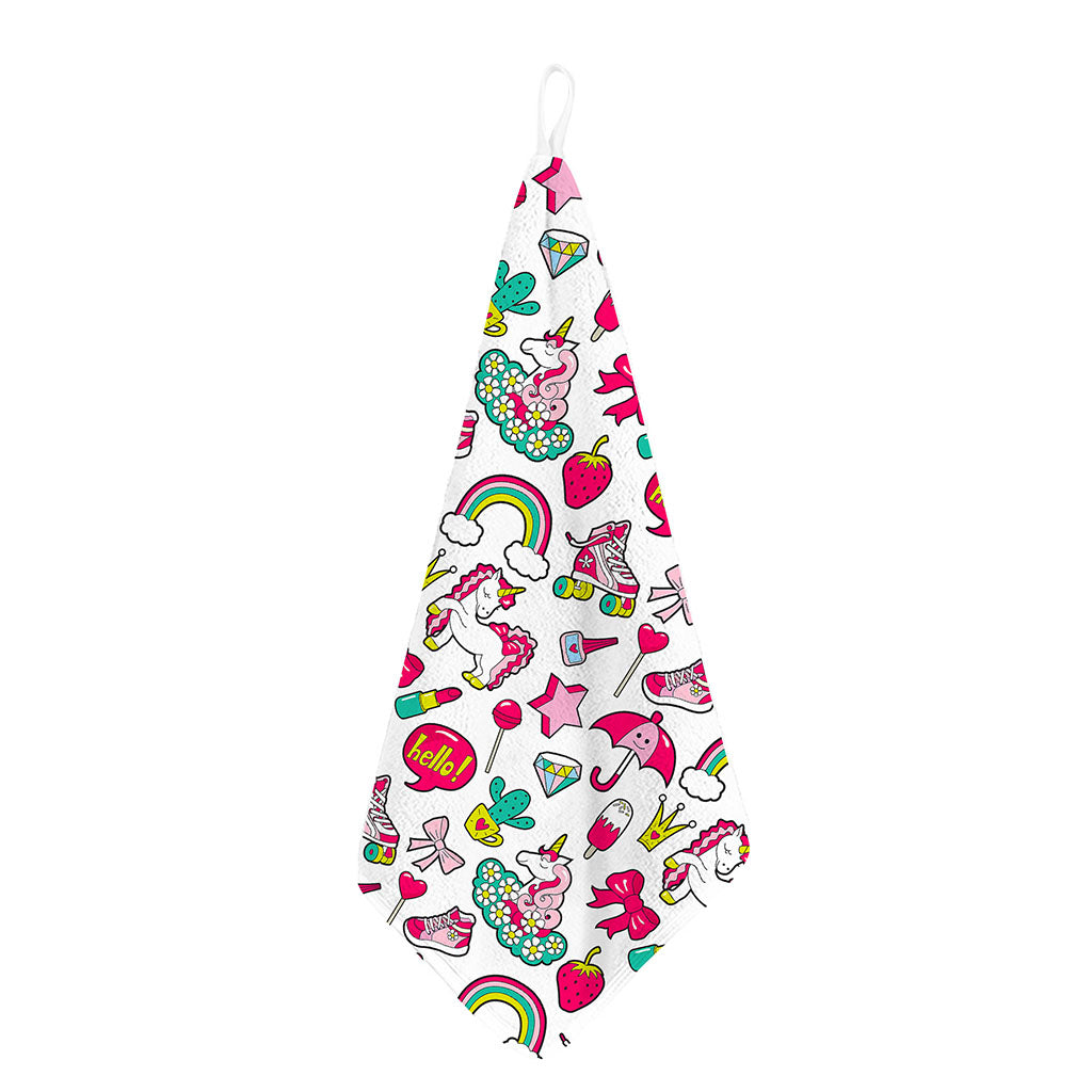 White Girly Unicorn Pattern Print Hand Towel