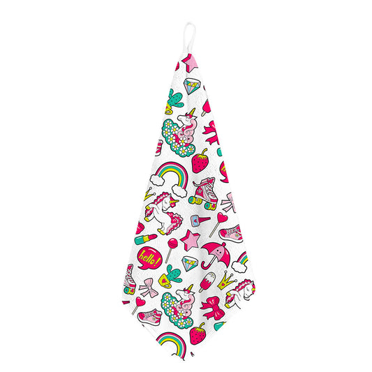 White Girly Unicorn Pattern Print Hand Towel