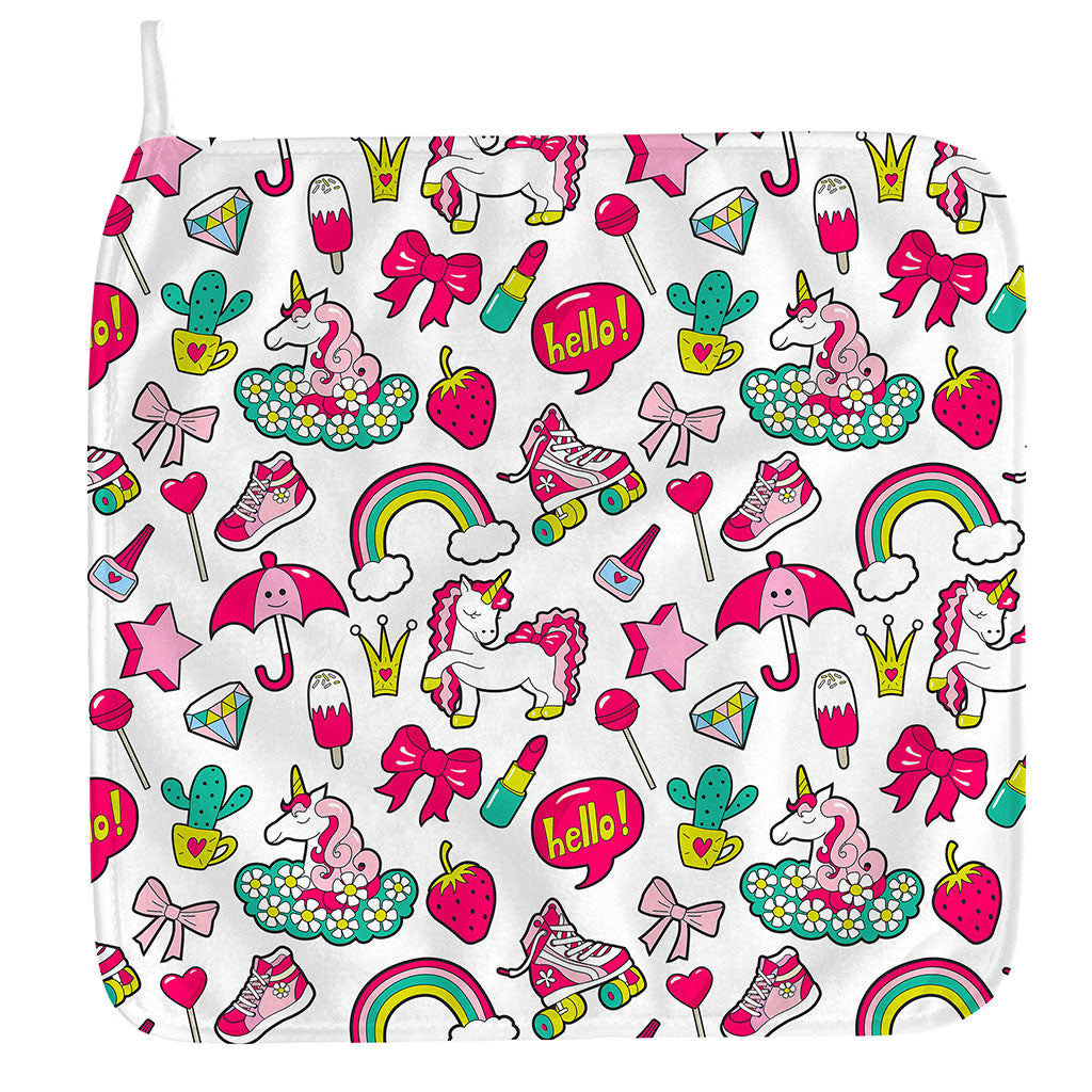 White Girly Unicorn Pattern Print Hand Towel