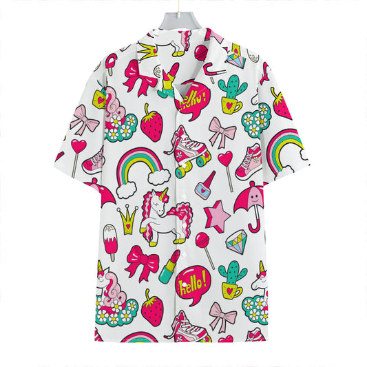 White Girly Unicorn Pattern Print Hawaiian Shirt