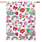 White Girly Unicorn Pattern Print House Flag