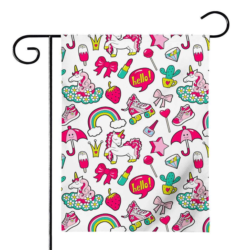 White Girly Unicorn Pattern Print House Flag