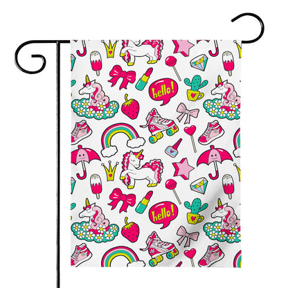 White Girly Unicorn Pattern Print House Flag
