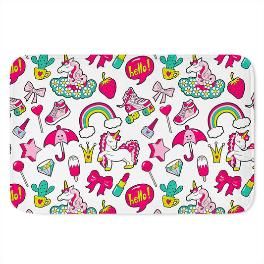 White Girly Unicorn Pattern Print Indoor Door Mat