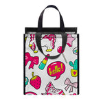 White Girly Unicorn Pattern Print Insulated Lunch Tote