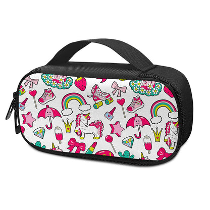 White Girly Unicorn Pattern Print Insulin Cooler Travel Case