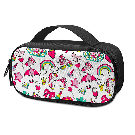 White Girly Unicorn Pattern Print Insulin Cooler Travel Case