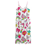 White Girly Unicorn Pattern Print Jersey Midi Cami Dress