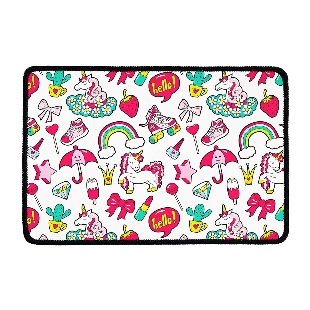 White Girly Unicorn Pattern Print Kitchen Mat