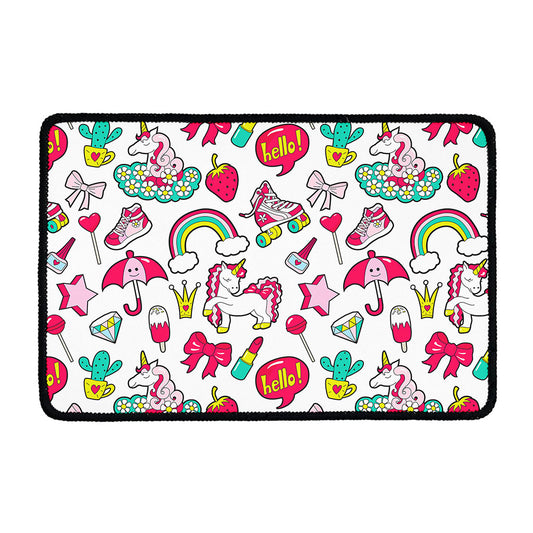 White Girly Unicorn Pattern Print Kitchen Mat