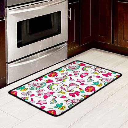 White Girly Unicorn Pattern Print Kitchen Mat