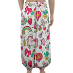 White Girly Unicorn Pattern Print Lantern Pants