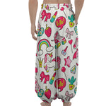 White Girly Unicorn Pattern Print Lantern Pants