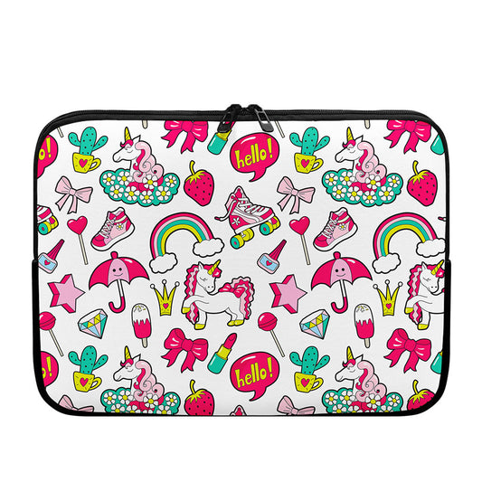 White Girly Unicorn Pattern Print Laptop Sleeve