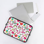 White Girly Unicorn Pattern Print Laptop Sleeve