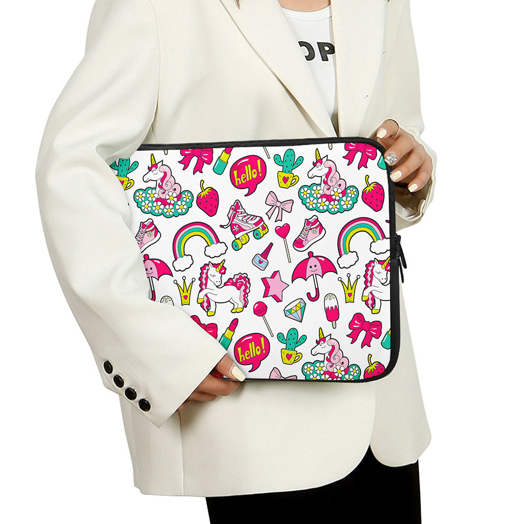 White Girly Unicorn Pattern Print Laptop Sleeve