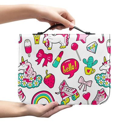 White Girly Unicorn Pattern Print Leather Bible Cover