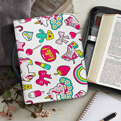 White Girly Unicorn Pattern Print Leather Bible Cover